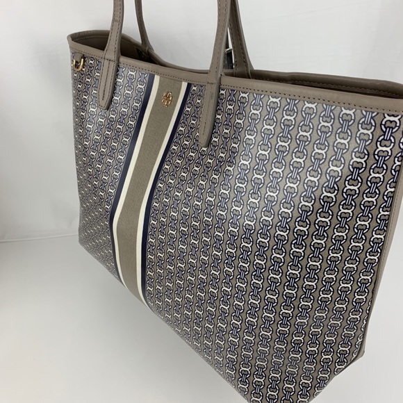 New Tory Burch Gemini Leather & Canvas Tote - Picture 2 of 7